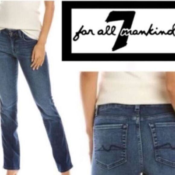 NWOT - 7 of All Mankind Women’s Kimmie Straight Leg Blue Jeans - Size 32/33 - Picture 1 of 8